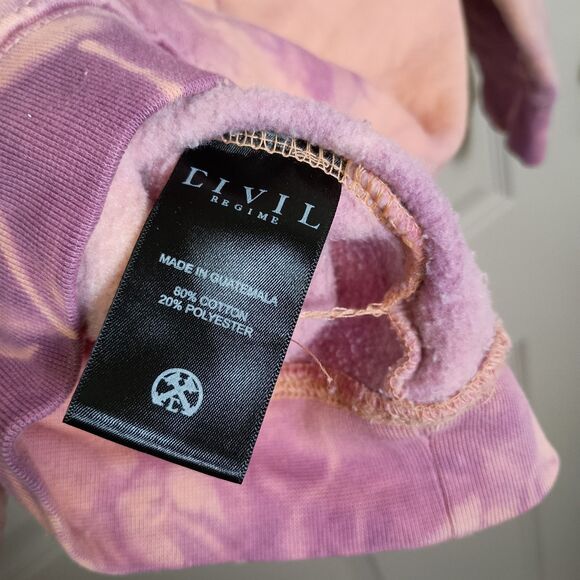 Civil Regime Mens Hoodie Medium Pink Purple Embroidery Hooded Tie Dye Pullover - Picture 6 of 6